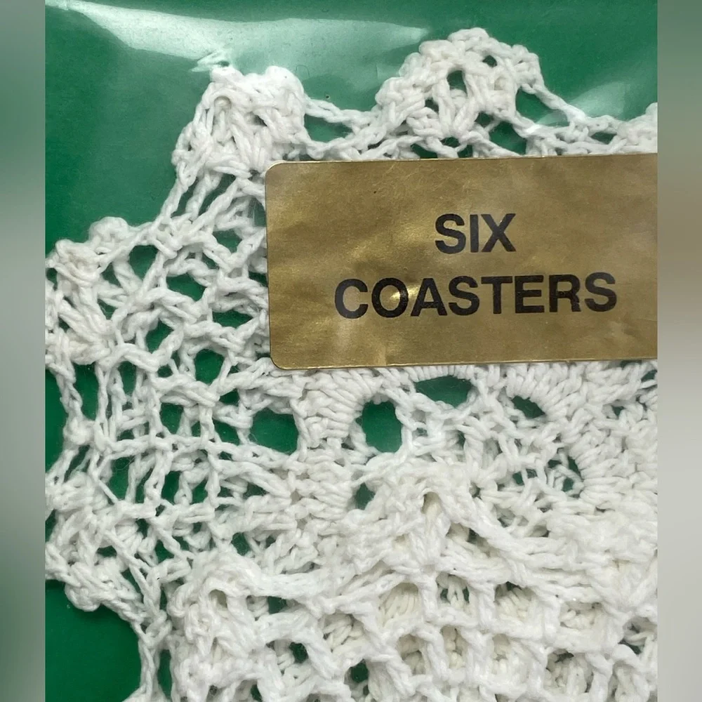 Set of Six (6) Handmade Lace Crochet Coasters - New in original packaging